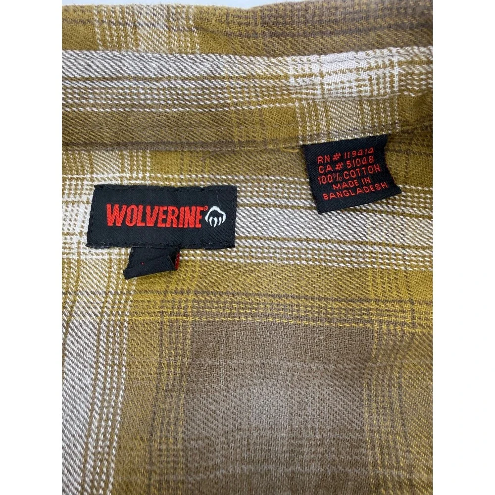 Wolverine Plaid Flannel Button Up‎ Men L 100% Cotton Olive Green Hiking Heavy